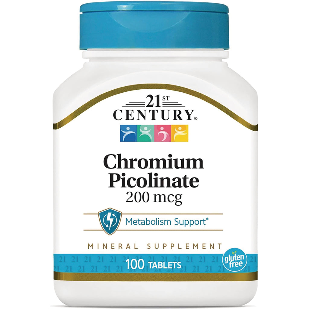 CNT035 | 21st Century Chromium Picolinate 200 mcg white bottle front labeled 100 tablets gluten free - Thumbnail