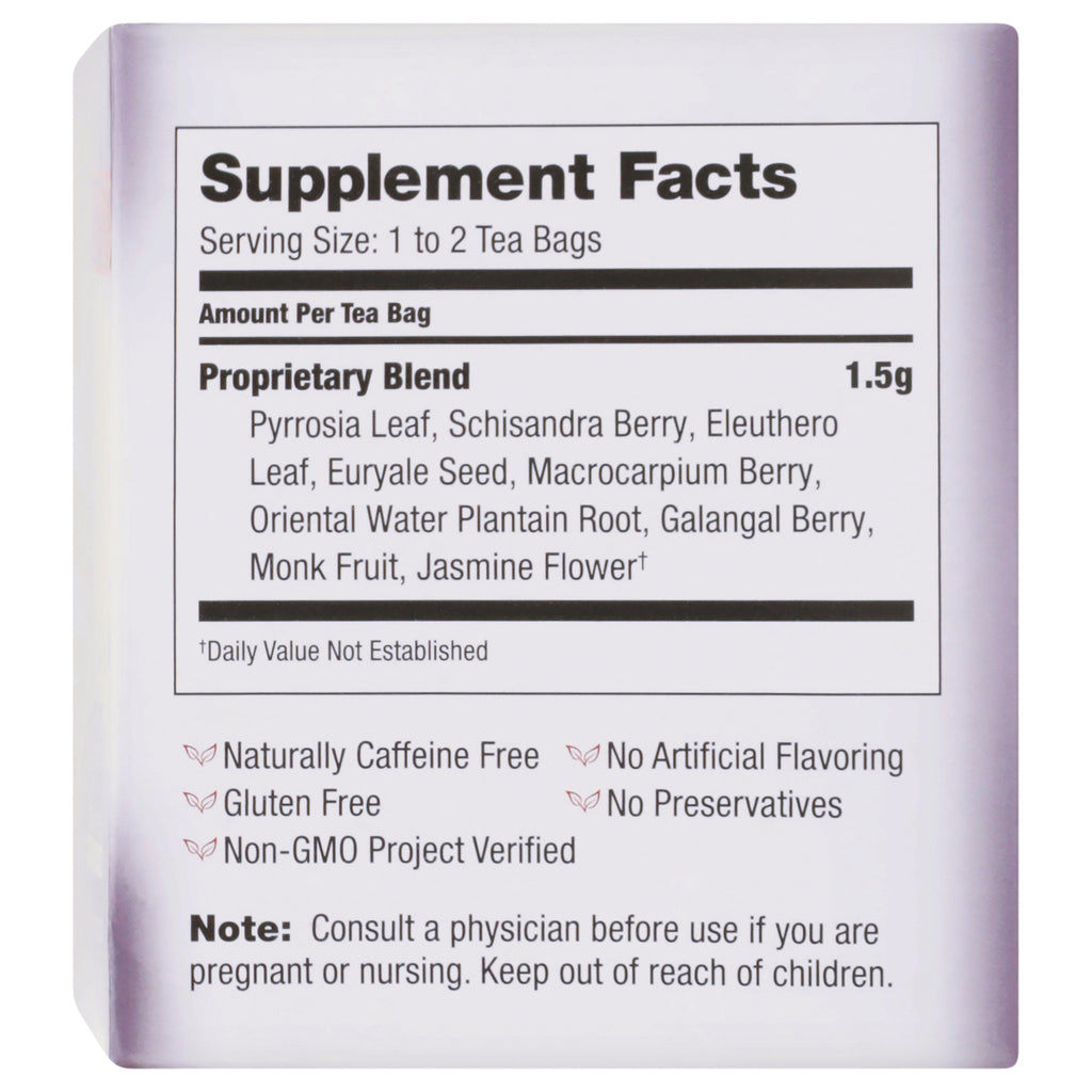 BVT007 | Supplement Facts back panel showing serving size 1 to 2 tea bags, proprietary blend ingredients and safety note - Thumbnail
