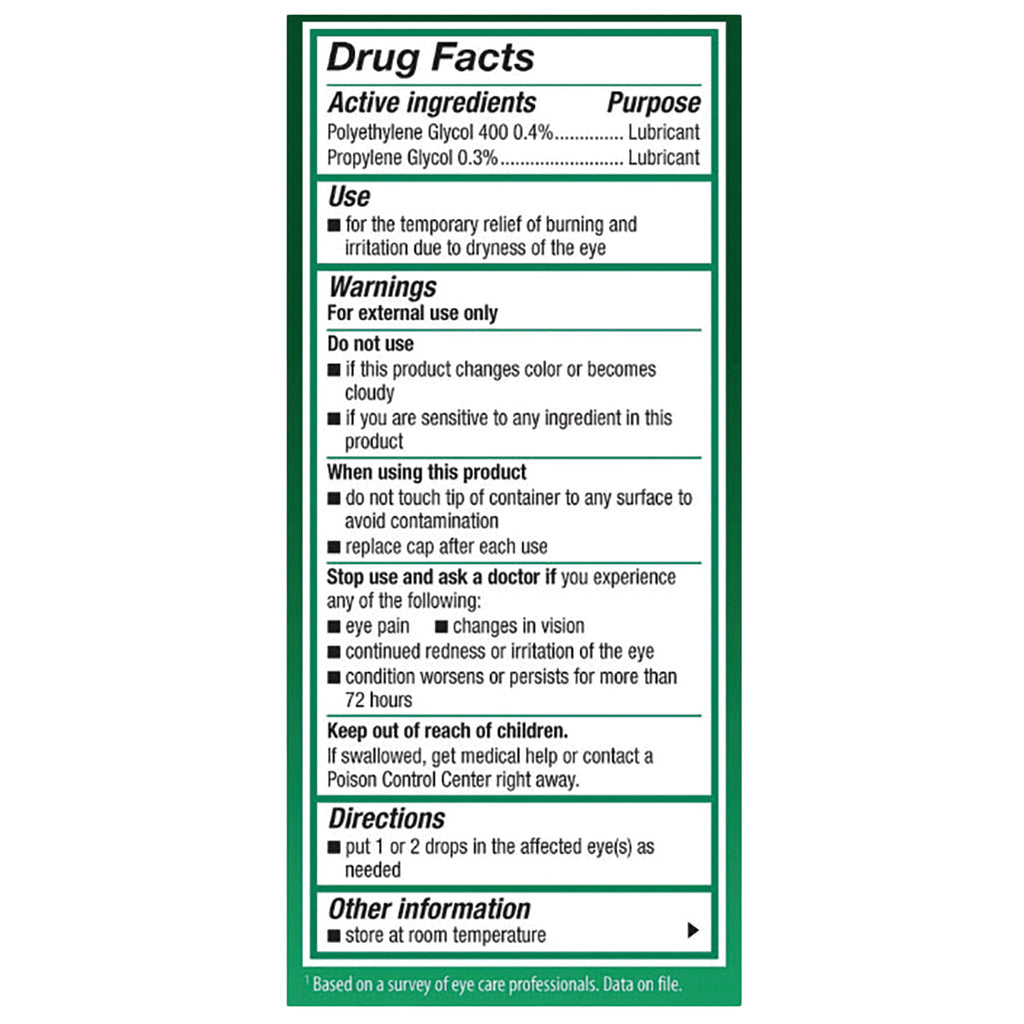 ACN013 | Back panel showing Drug Facts: active ingredients Polyethylene Glycol 400 0.4% and Propylene Glycol 0.3%, uses and warnings - Thumbnail