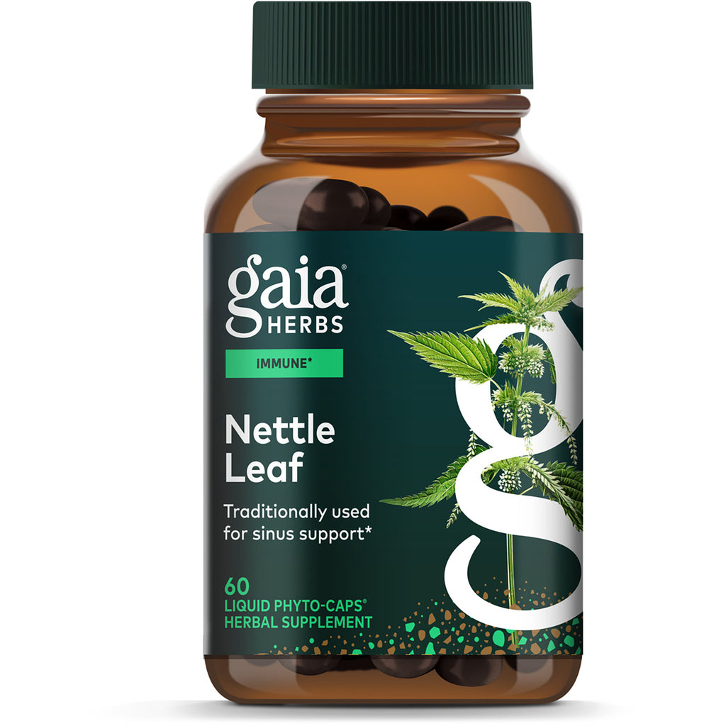 GH045 | Gaia Herbs Nettle Leaf supplement bottle, label reads Immune Support and With Gaia-grown Nettle, 60 vegan liquid phyto-caps - Thumbnail