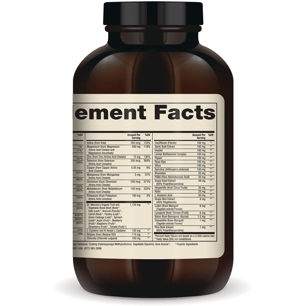 MRC086 | back of brown supplement bottle showing Supplement Facts label with ingredient and nutrition tables - Thumbnail