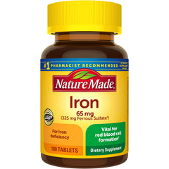 NTM070 | Nature Made Iron 65 mg brown bottle with yellow label, 180 tablets dietary supplement