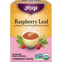 AHW004 | Yogi Raspberry Leaf tea box, caffeine free, 16 tea bags, Non-GMO Project Verified, USDA Organic