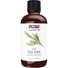 NWF512 | NOW essential oils pure tea tree 4 fl oz amber bottle with botanical sprig on label