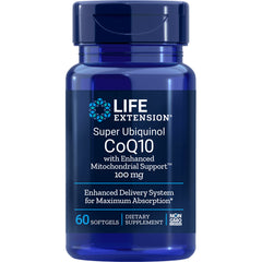 LE112 | Blue Life Extension bottle labeled Super Ubiquinol CoQ10 100 mg, 60 softgels dietary supplement