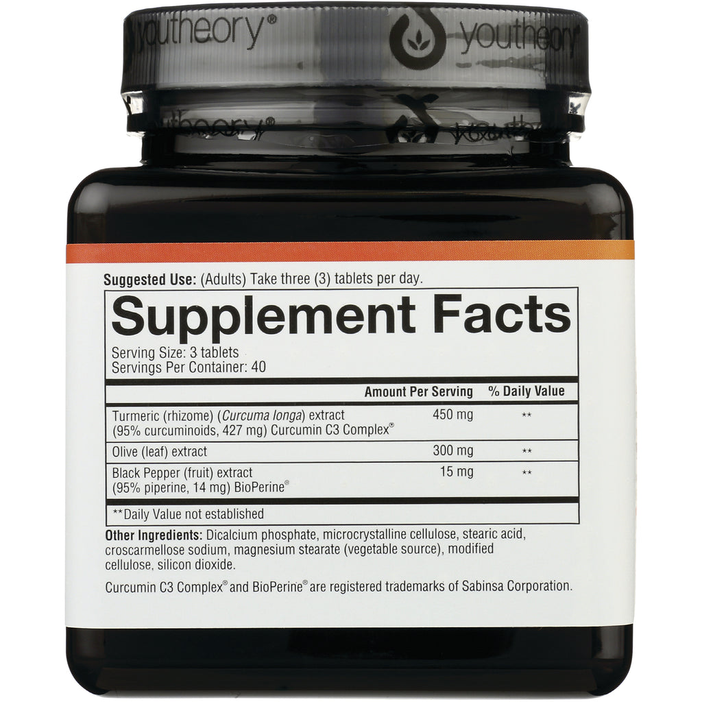 YOU008 | Back label with Supplement Facts: serving size 3 tablets; turmeric 450 mg, olive 300 mg, black pepper 15 mg - Thumbnail
