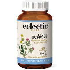 EC002 | Eclectic Herb Liver Support bottle, 45 veg caps 400mg dietary supplement with plant illustration