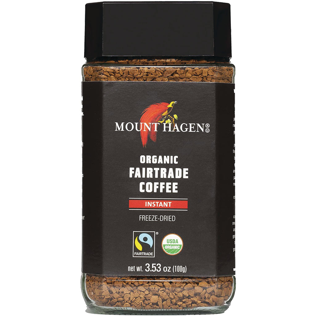 MTH004 | Glass jar of Mount Hagen organic Fairtrade instant freeze-dried coffee, 3.53 oz label - Thumbnail