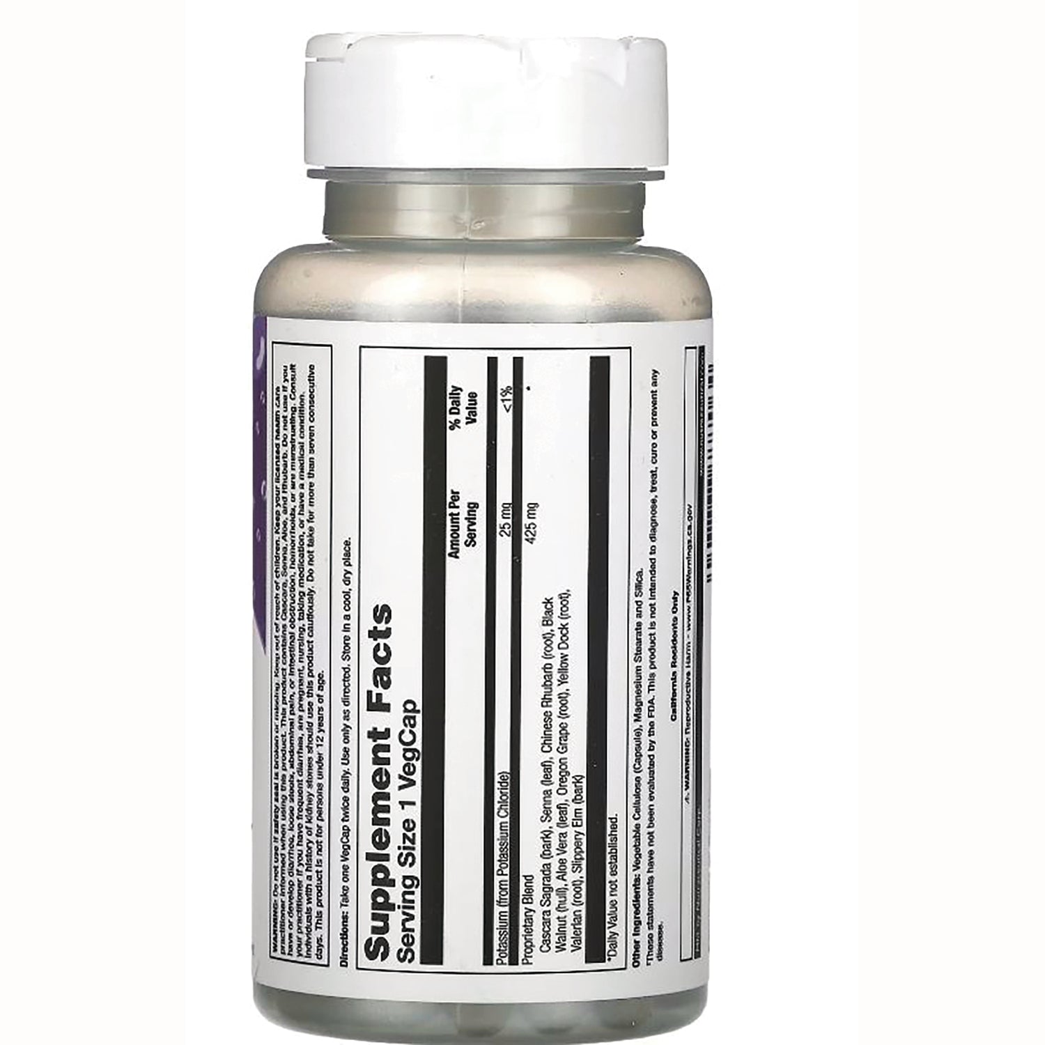 NBL002 | Back of supplement bottle showing Supplement Facts label and Serving Size 1 VegCap