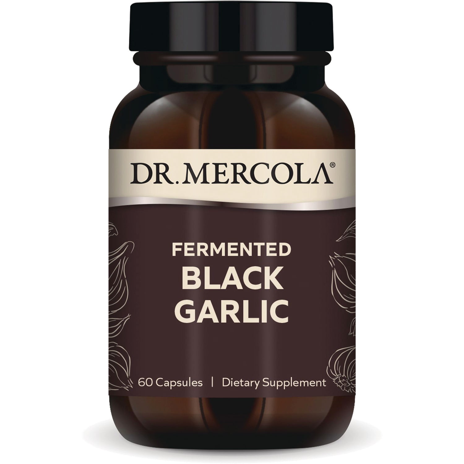 MRC055 | DR.MERCOLA fermented BLACK GARLIC dietary supplement bottle labeled 60 Capsules