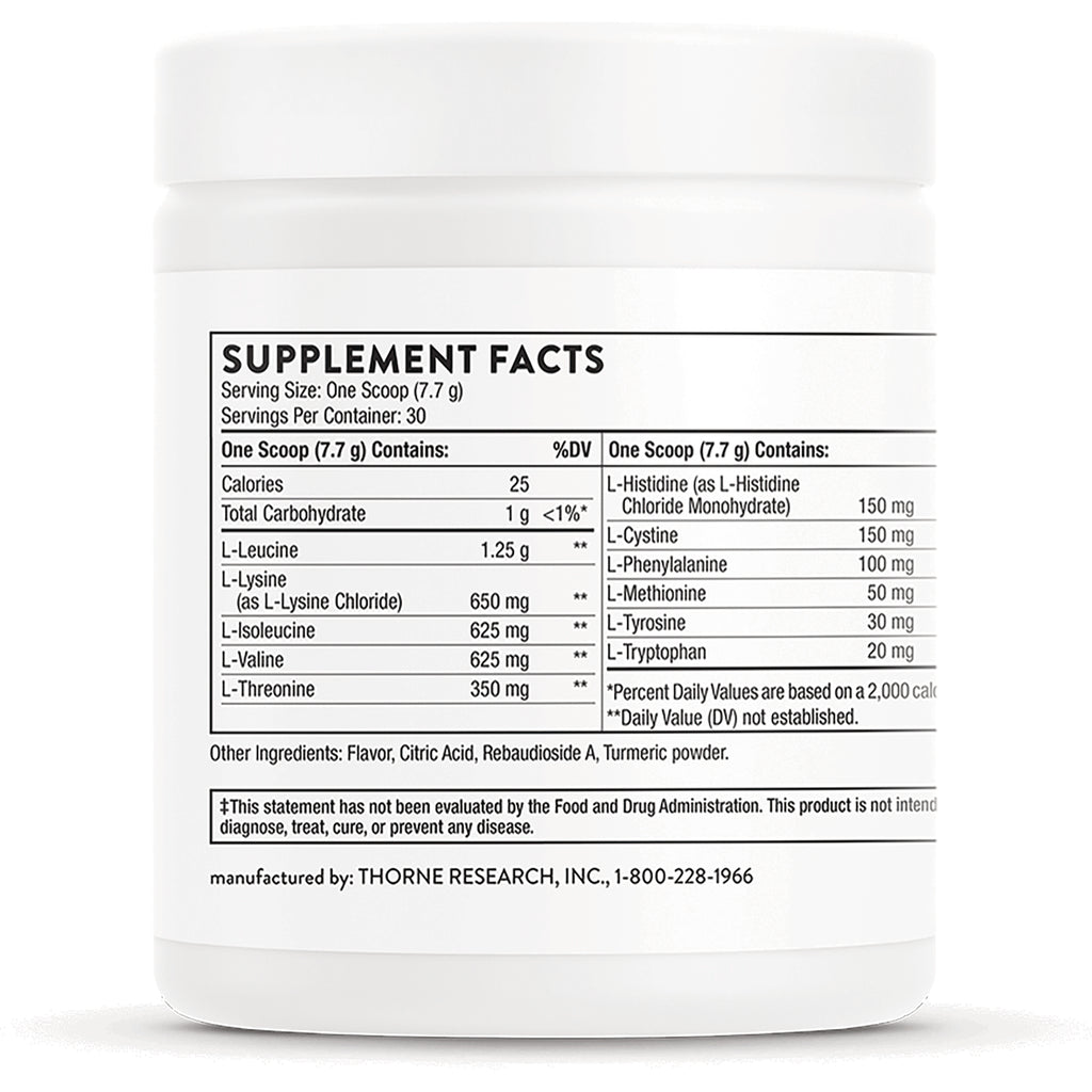 TRN005 | Back label with Supplement Facts for amino acid blend; serving size one scoop (7.7 g), 30 servings - Thumbnail