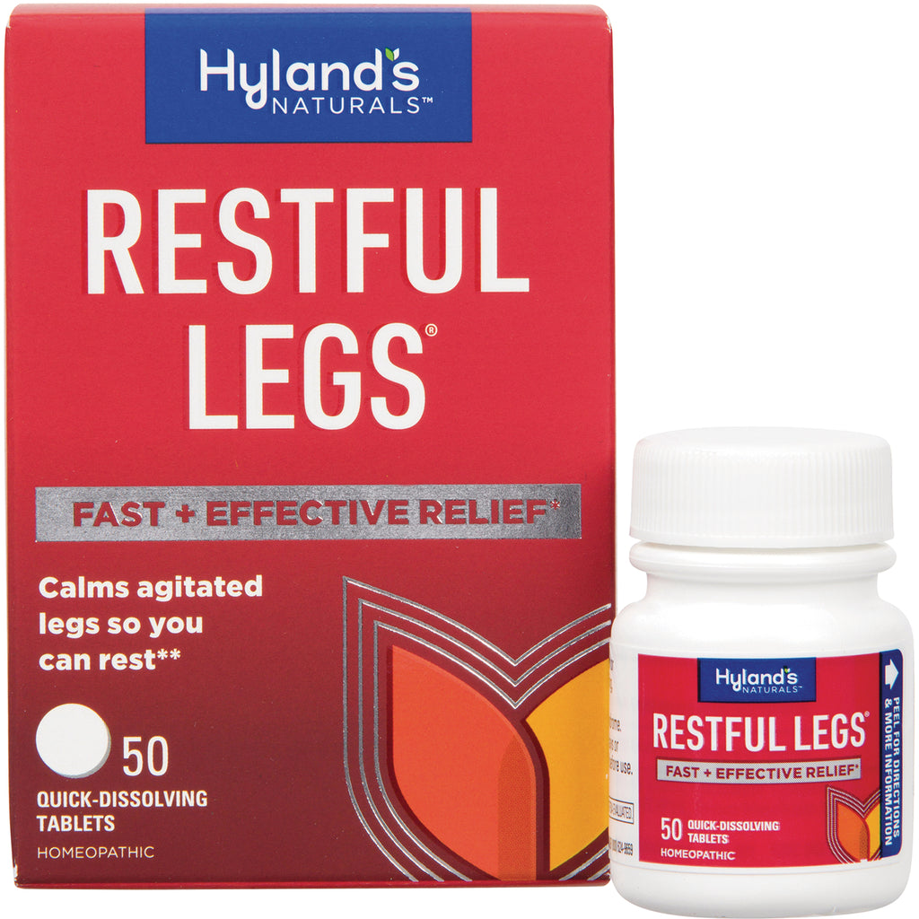 HY173 | Hyland's RESTFUL LEGS box and bottle showing 50 quick-dissolving tablets and FAST + EFFECTIVE RELIEF - Thumbnail