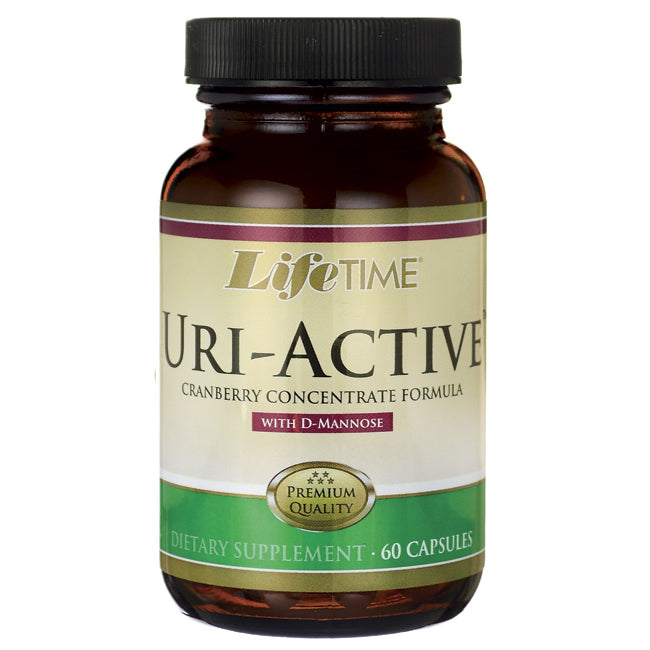 LFT066 | Brown supplement bottle labeled LifeTIME URI-ACTIVE cranberry concentrate formula 60 capsules