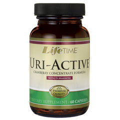 LFT066 | Brown supplement bottle labeled LifeTIME URI-ACTIVE cranberry concentrate formula 60 capsules