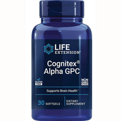 LE569 | Blue Life Extension bottle labeled Cognitex Alpha GPC 30 softgels dietary supplement supports brain health