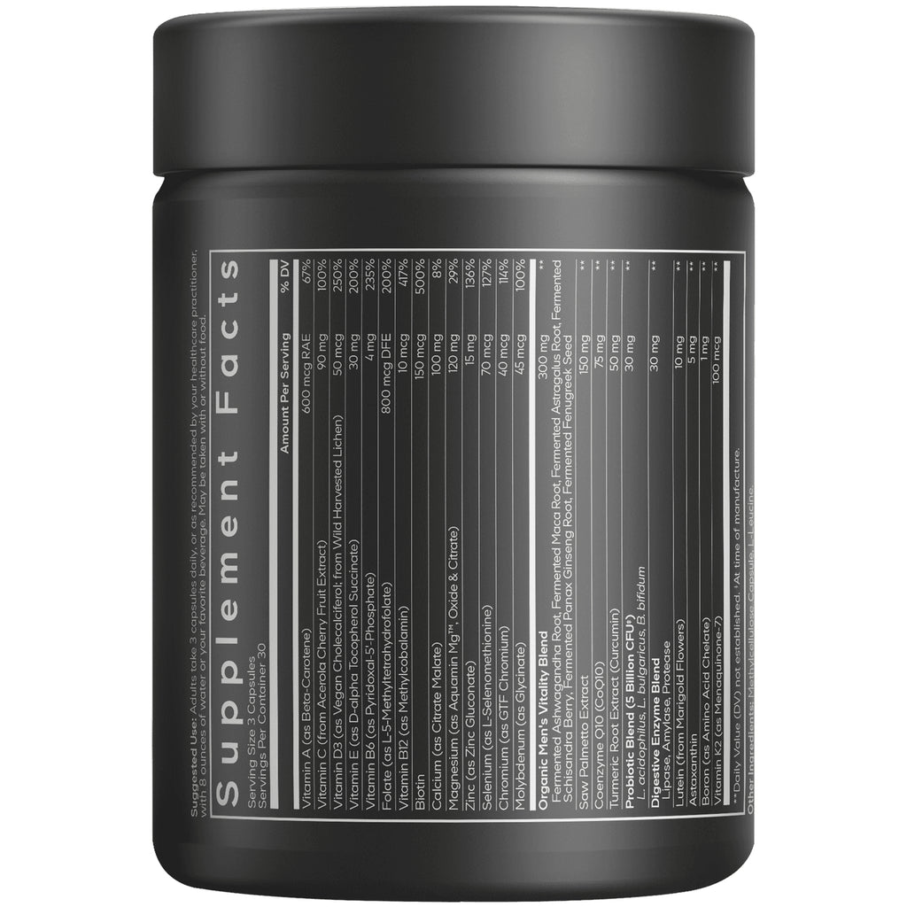 CDG058 | back label showing Supplement Facts panel and detailed nutrition table on a black supplement bottle - Thumbnail