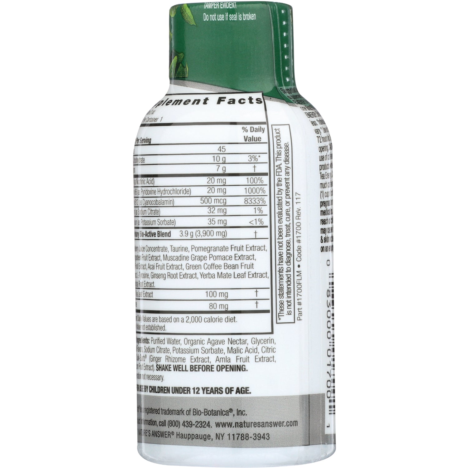 NAT342 | Back label showing supplement facts, ingredients and directions on white bottle