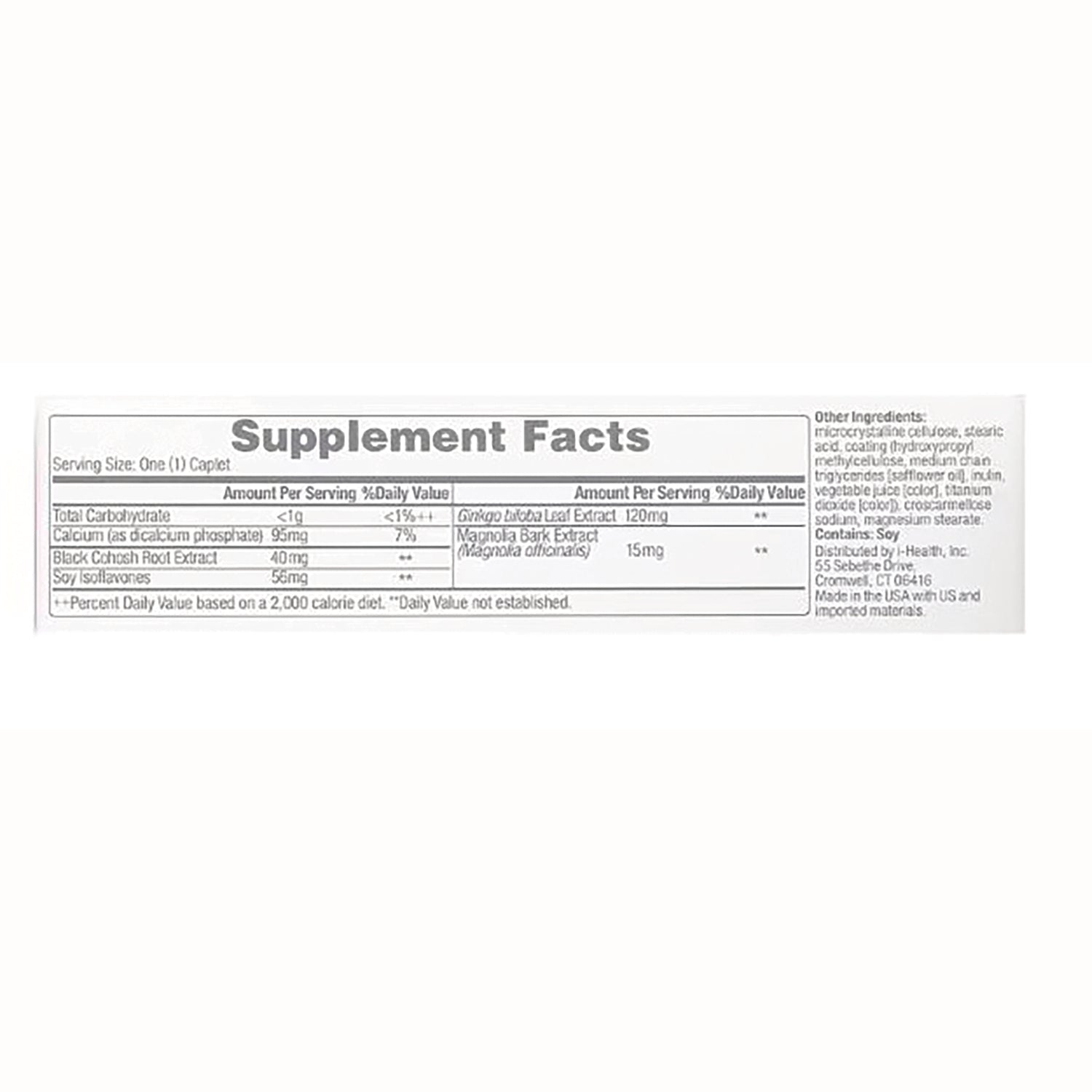 AFB005 | Supplement Facts panel with ingredients and allergen info (contains soy)