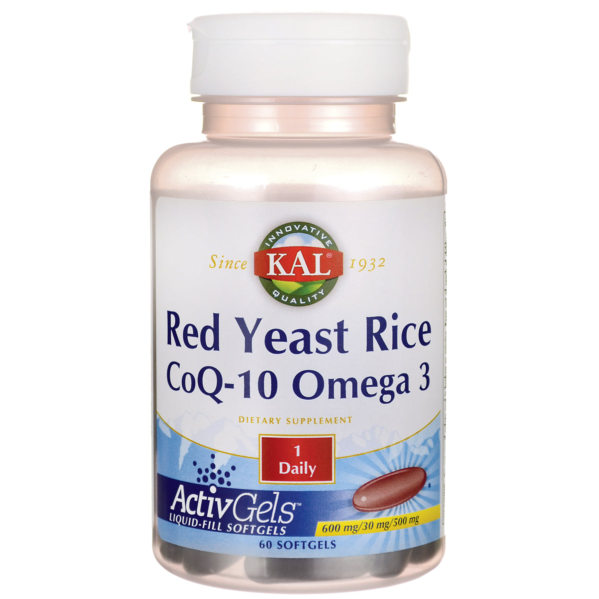 KL544 | KAL Red Yeast Rice CoQ-10 Omega 3 ActivGels 60 liquid-fill softgels bottle