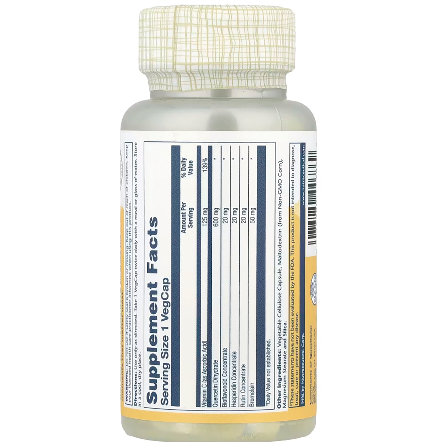 SLR378 | back label with Supplement Facts panel and ingredient list on white bottle