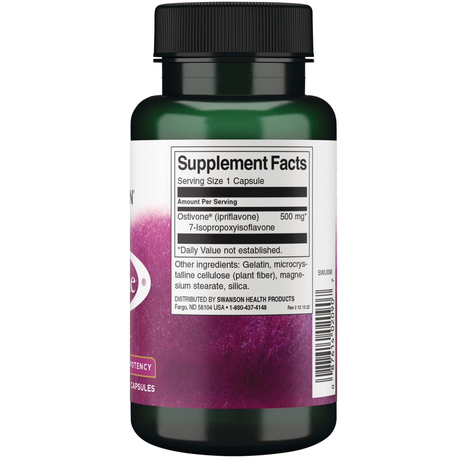 SWU090 | Supplement Facts panel showing serving size 1 capsule and Ostivone 500 mg, plus ingredients and warnings