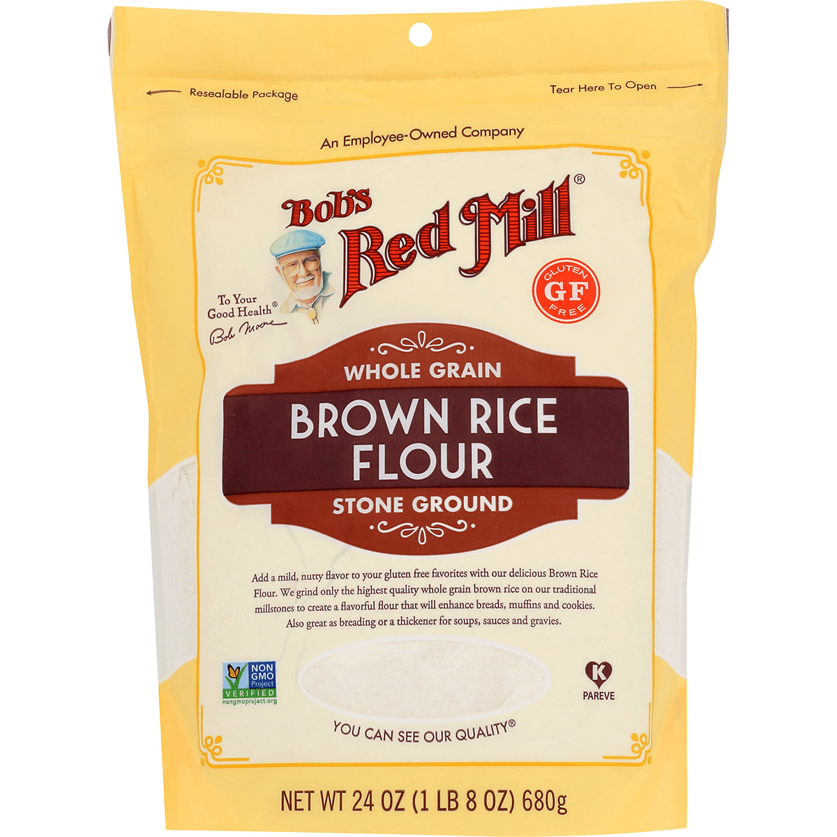 BOB328 | Bob's Red Mill brown rice flour front pouch showing Whole Grain Brown Rice Flour Stone Ground label
