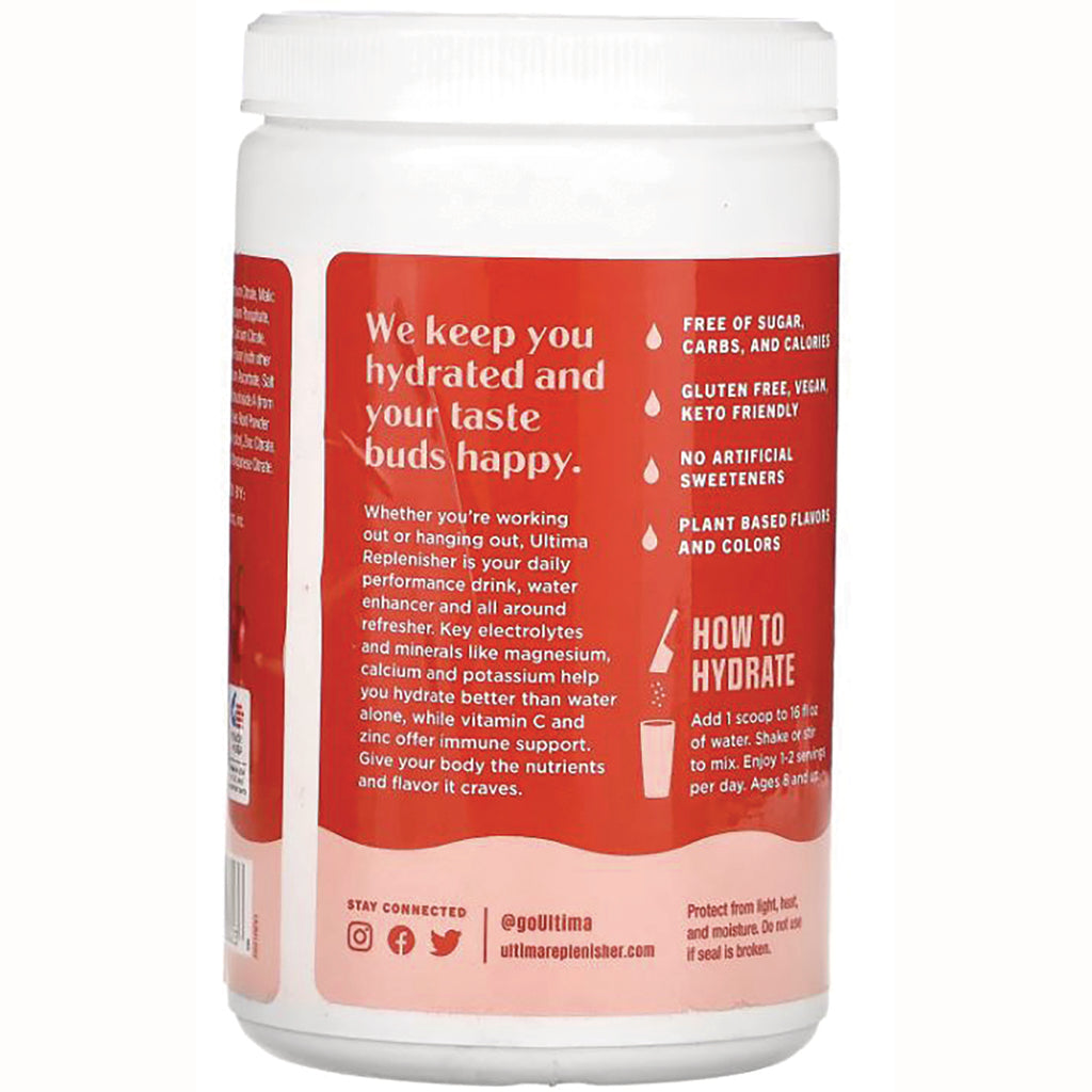 UHP023 | Ultima Replenisher jar panel with benefits: sugar-free, gluten free, vegan, no artificial sweeteners; How to Hydrate - Thumbnail