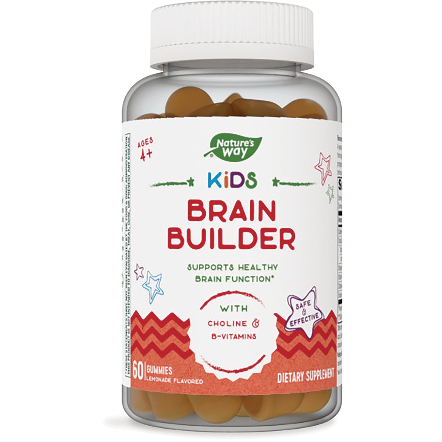 NW1036 | Nature's Way Kids Brain Builder gummy bottle with white label, red title text and 60 gummies visible
