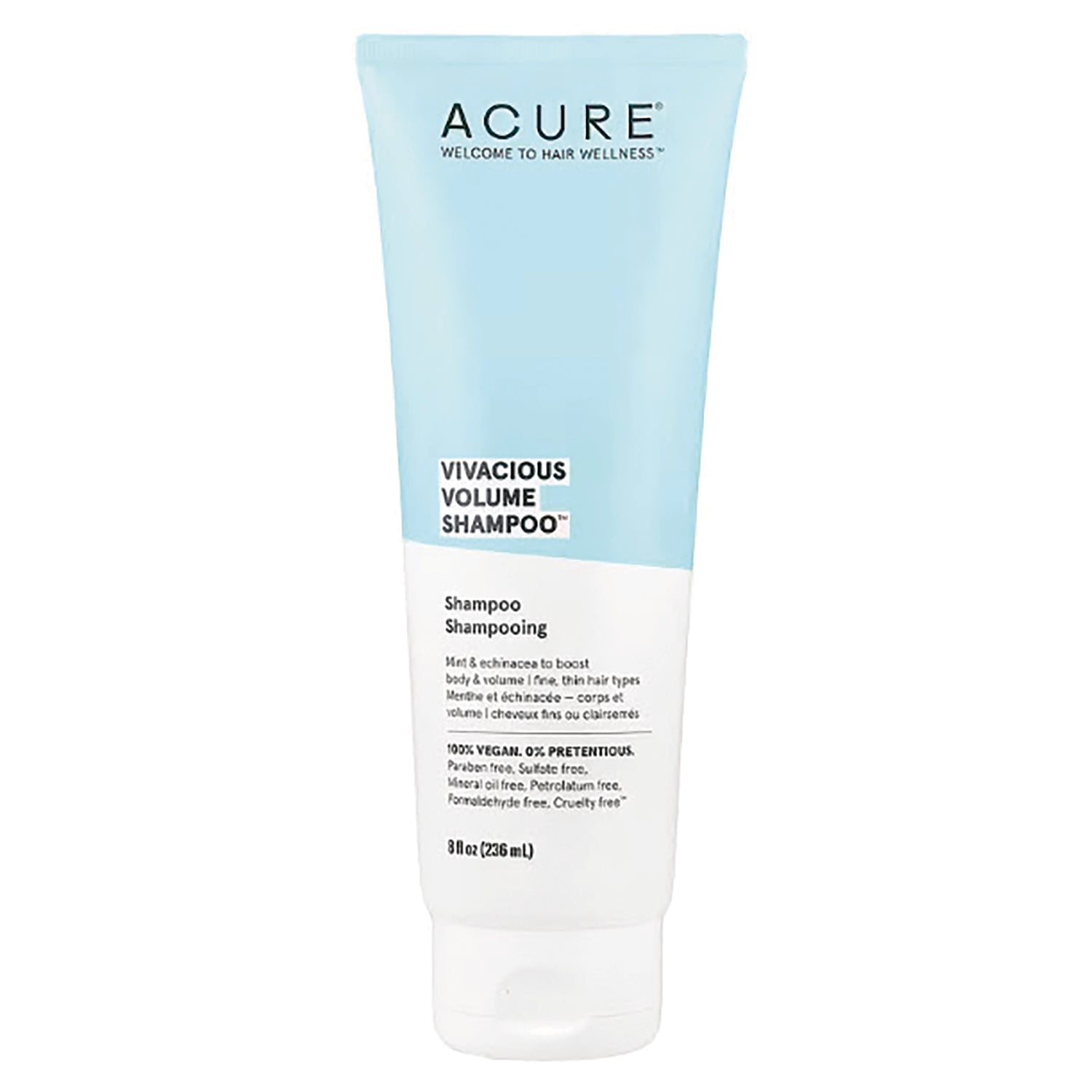 ACR094 | Acure Vivacious Volume Shampoo tube, blue and white, 8 fl oz