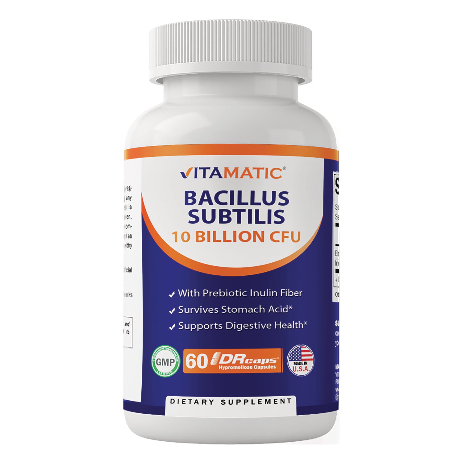 VAM009 | Vitamatic Bacillus Subtilis 10 Billion CFU probiotic, 60 DRcaps bottle front