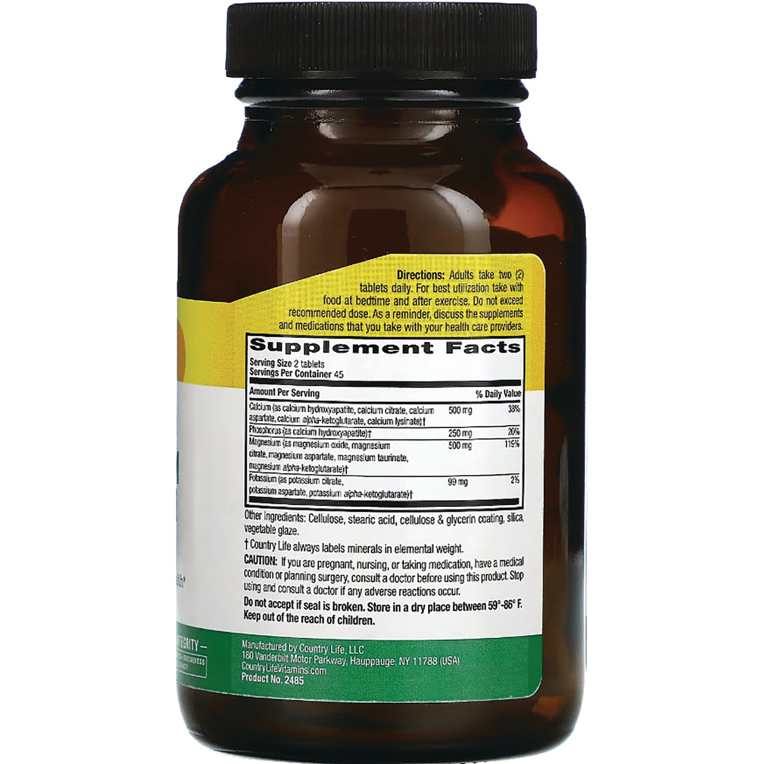 CRL017 | Brown supplement bottle back showing Supplement Facts panel, directions and ingredient text