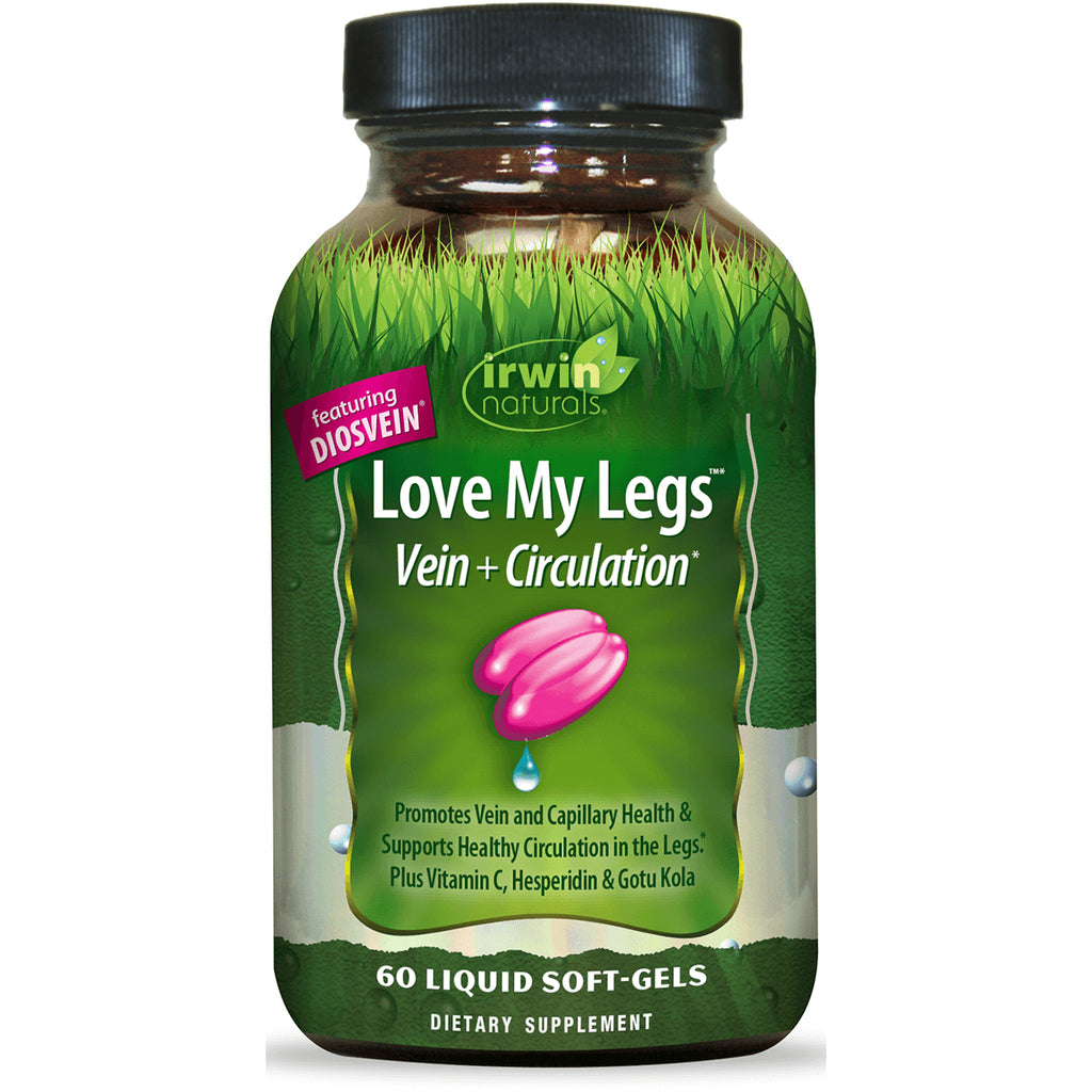 IR194 | Irwin Naturals Love My Legs vein and circulation supplement bottle with pink soft-gel and 60 liquid soft-gels - Thumbnail