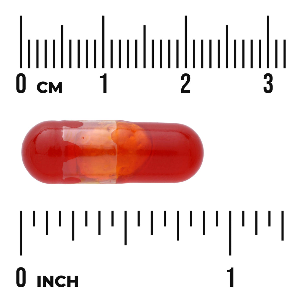 SWE096 | Red capsule with size reference rulers in cm and inches - Thumbnail