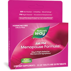 ET247 | Nature's Way AM/PM Menopause Formula pink box with brand leaf logo and Plant Powered badge