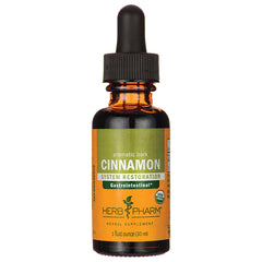 HPH099 | amber glass dropper bottle labeled CINNAMON System Restoration herbal supplement 1 fluid ounce