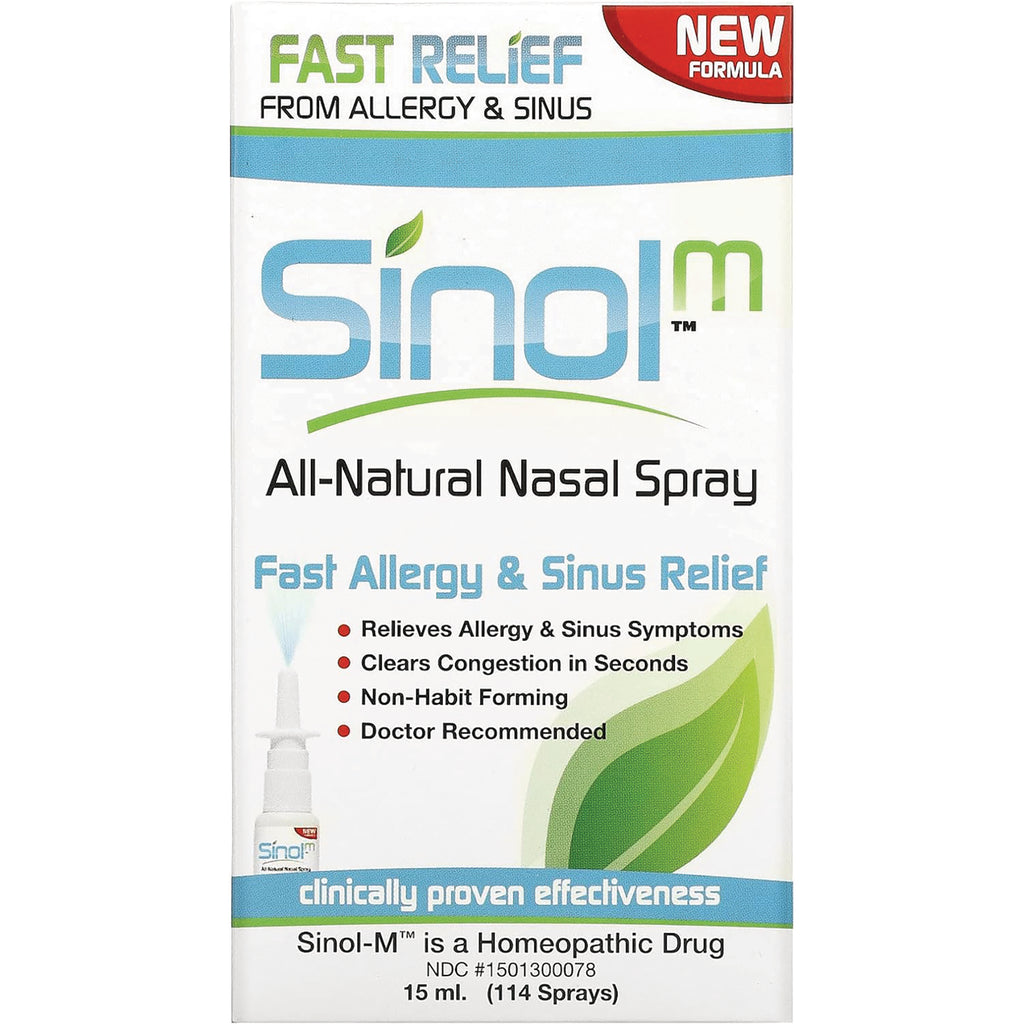 SNL004 | Sinol-M All-Natural Nasal Spray box front, Fast Allergy & Sinus Relief, 15 ml (114 sprays) - Thumbnail