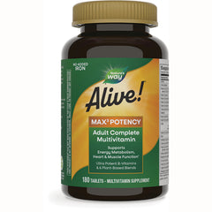 NW598 | Alive! MAX3 Potency Adult Complete Multivitamin bottle front label showing 180 tablets