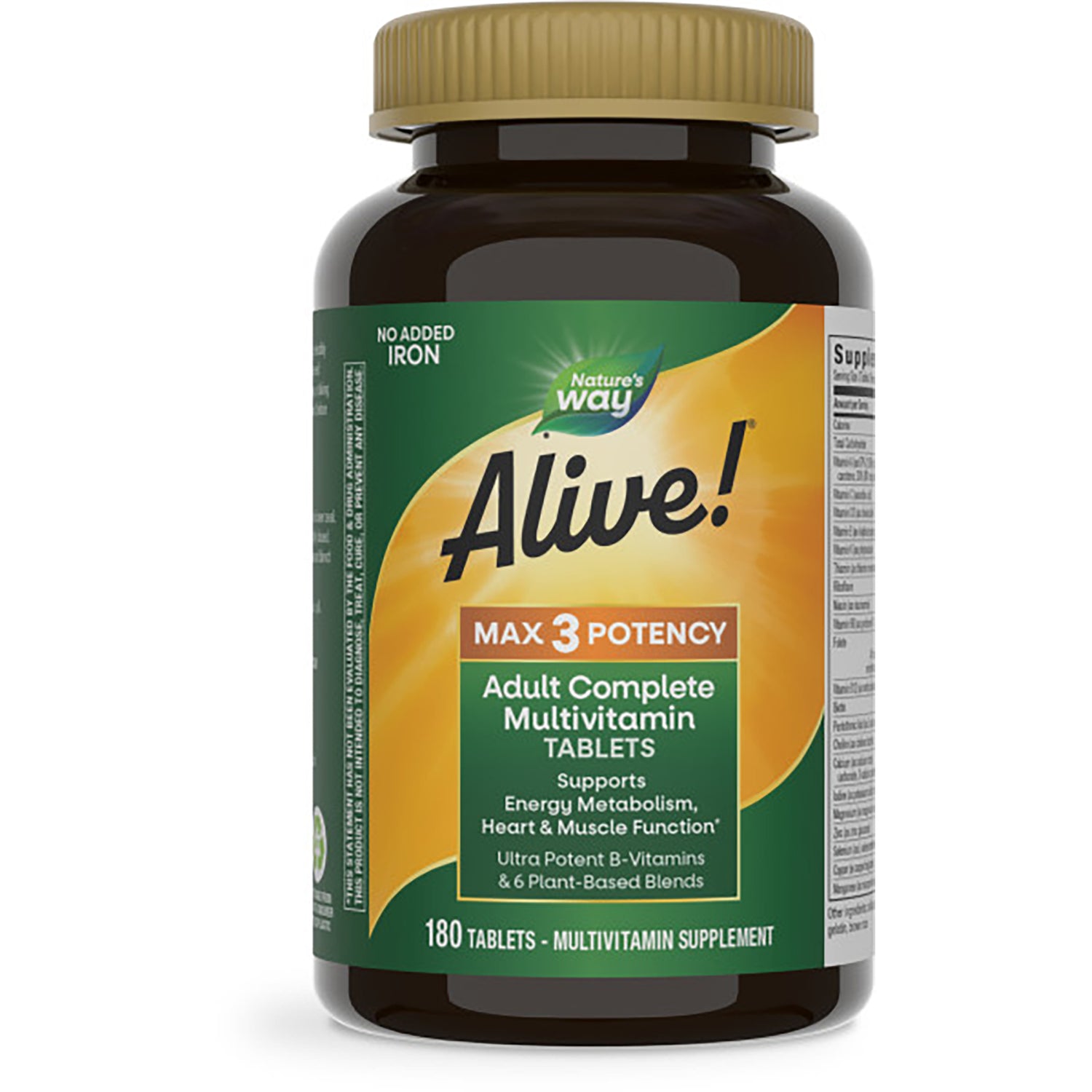 NW598 | Alive! MAX3 Potency Adult Complete Multivitamin bottle front label showing 180 tablets