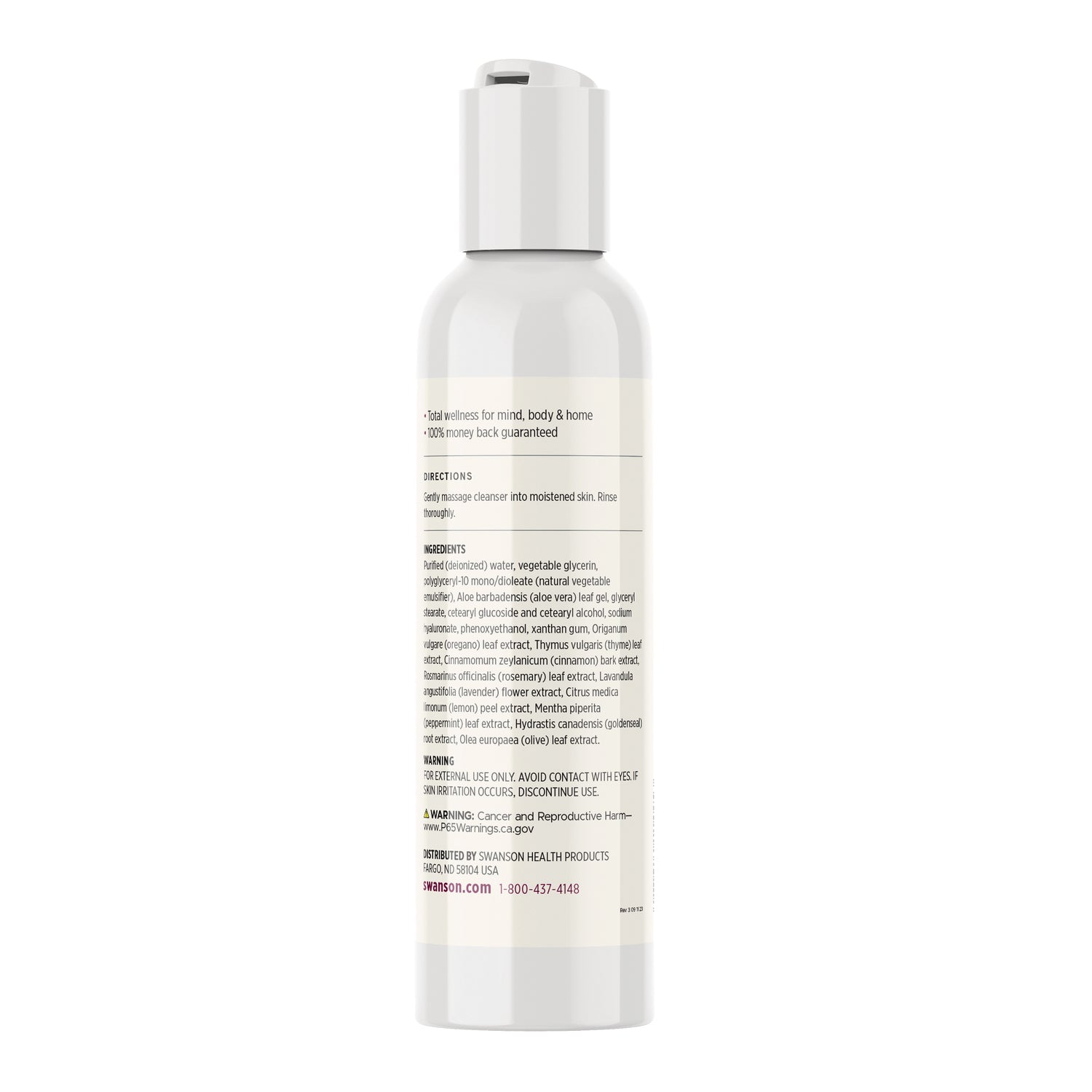 SW1445 | Ingredients, directions, and warnings label text for cleanser, including P65Warnings.ca.gov