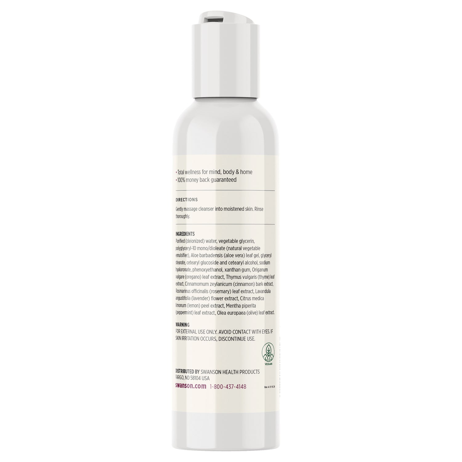 SW1445 | Ingredients, directions, and warnings label text for cleanser, including P65Warnings.ca.gov