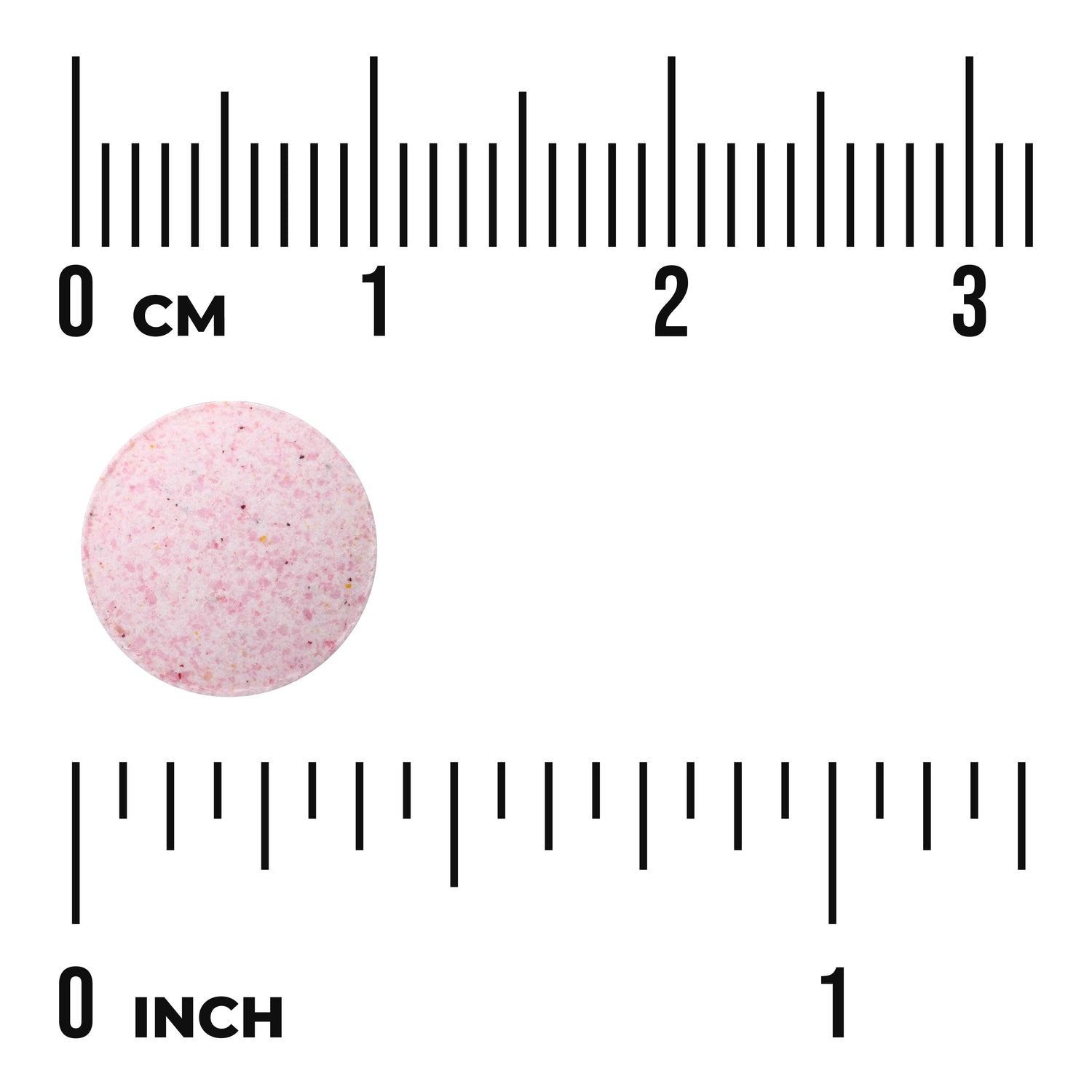 SW747 | Round pink tablet with ruler scale in cm and inches
