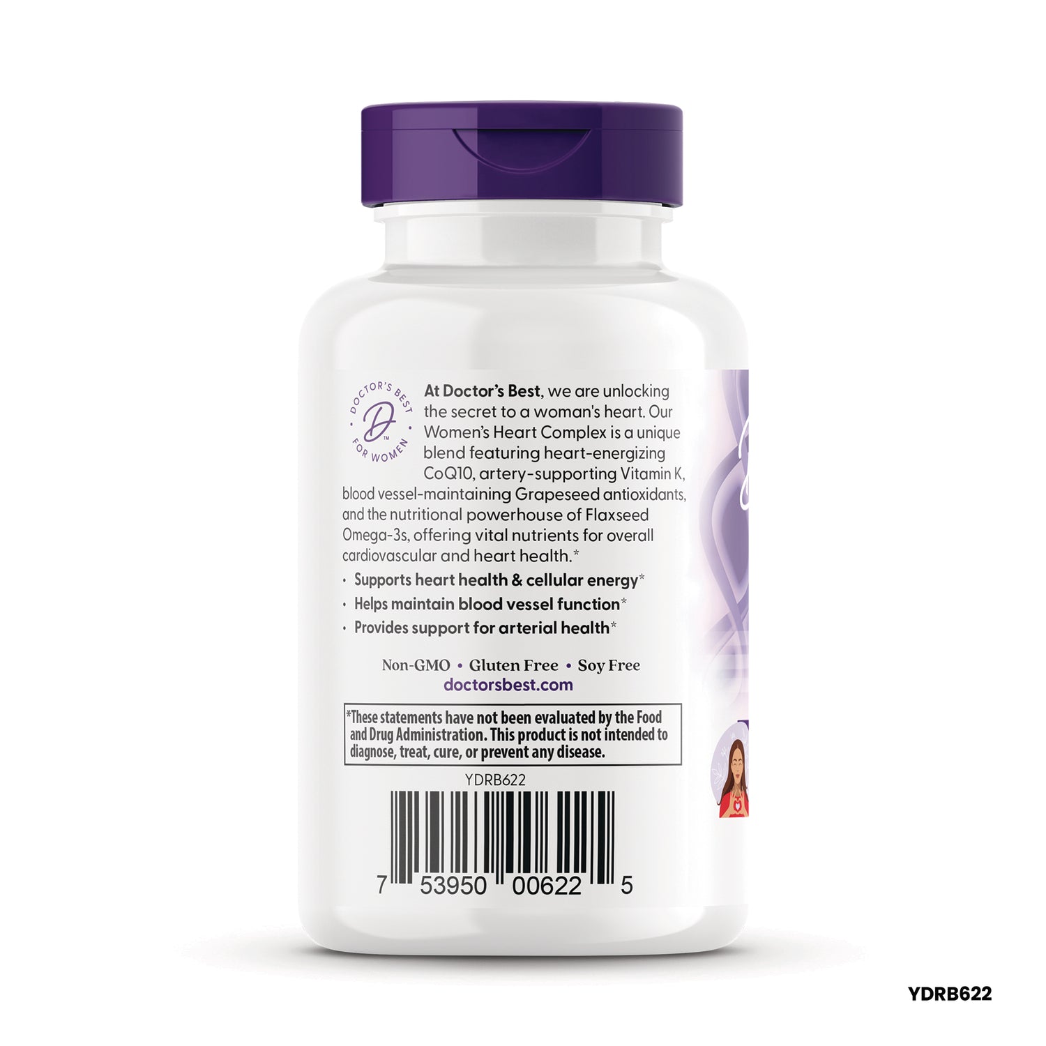 DB304 | Back of white supplement bottle showing product benefits text, warning box and barcode