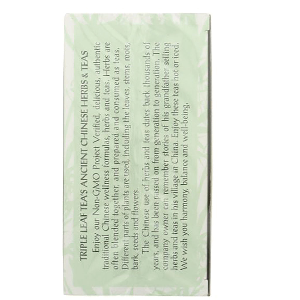 TLT007 | Triple Leaf Tea green box side panel with TRIPLE LEAF TEAS ANCIENT CHINESE HERBS & TEAS brand story text - Thumbnail