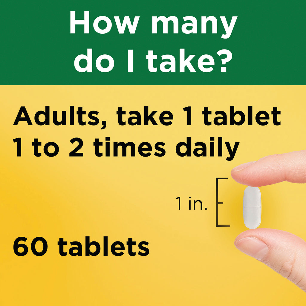 NTM160 | Adults take 1 tablet 1 to 2 times daily; 1 in. tablet shown between fingers; 60 tablets - Thumbnail
