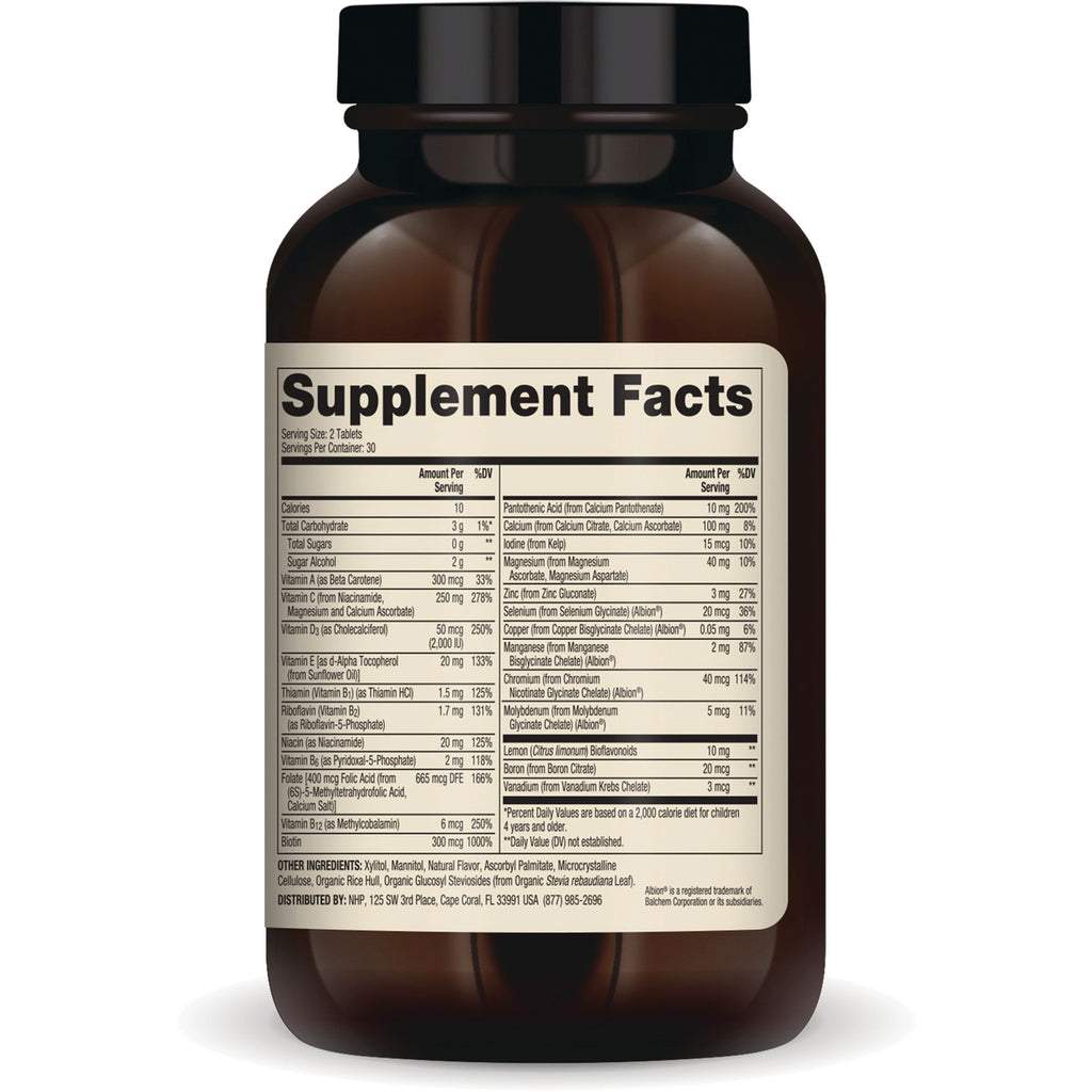 MRC044 | Back of brown supplement bottle showing large Supplement Facts label with nutrition and ingredient table - Thumbnail