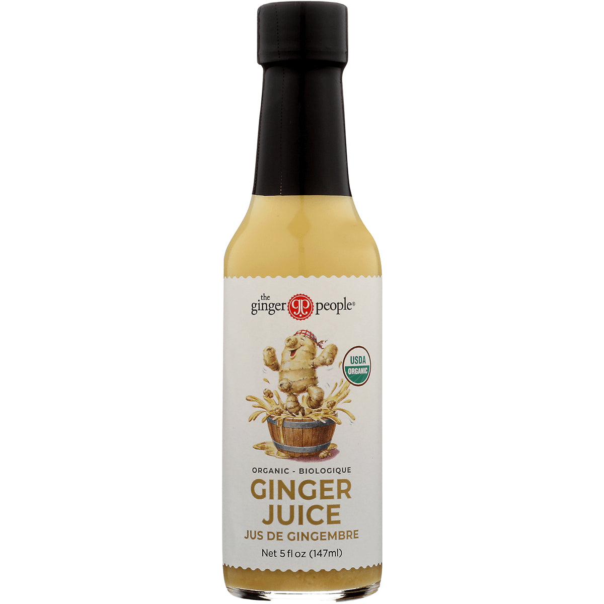 GPE008 | The Ginger People organic ginger juice bottle, 5 fl oz, front label with USDA Organic badge