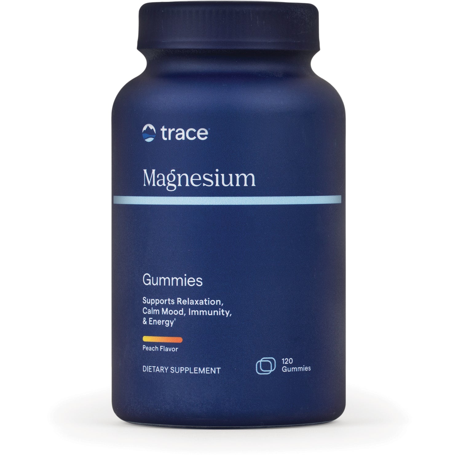 TM138 | Trace Magnesium Gummies bottle, peach flavor, dietary supplement, 120 gummies