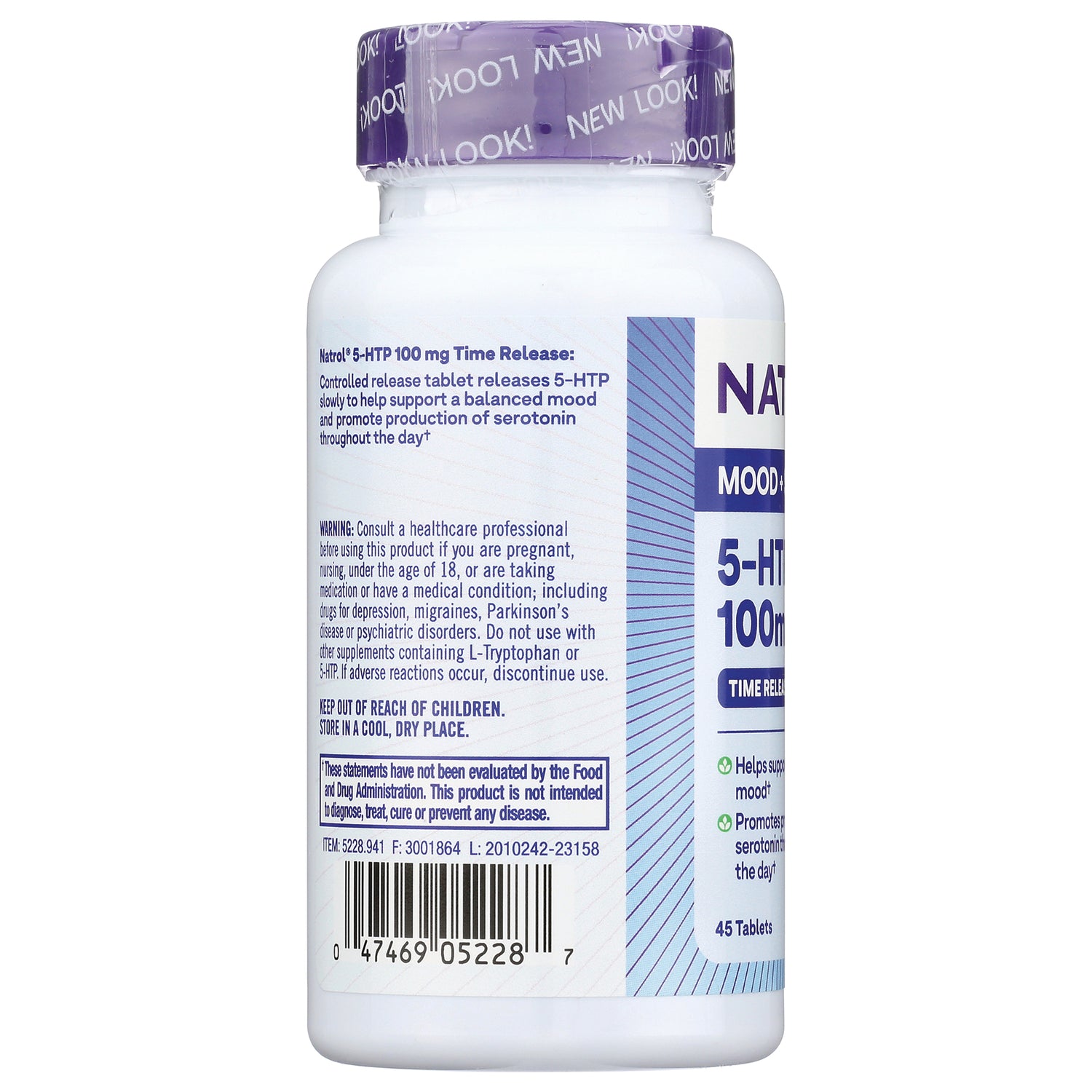 NA385 | Back label of white supplement bottle showing warning text, barcode, and dosage info