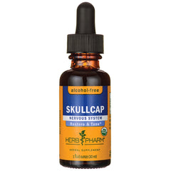 HPH193 | amber dropper bottle labeled SKULLCAP herbal supplement, alcohol-free, 1 fl oz