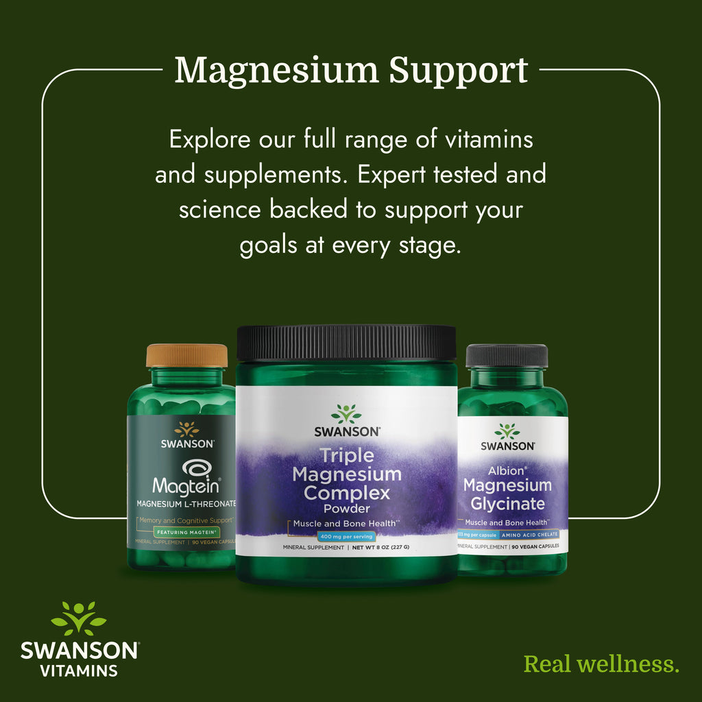 SW1831 | Swanson magnesium supplements assortment with Triple Magnesium Complex, Magtein, and Magnesium Glycinate - Thumbnail